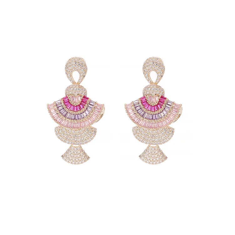 

Dr. Jewelry Pink White Gold Micro Paved Diamond CZ Zircon Skirt Shape Dainty Fan Gold Earrings For 2022 Women Christmas Jewelry