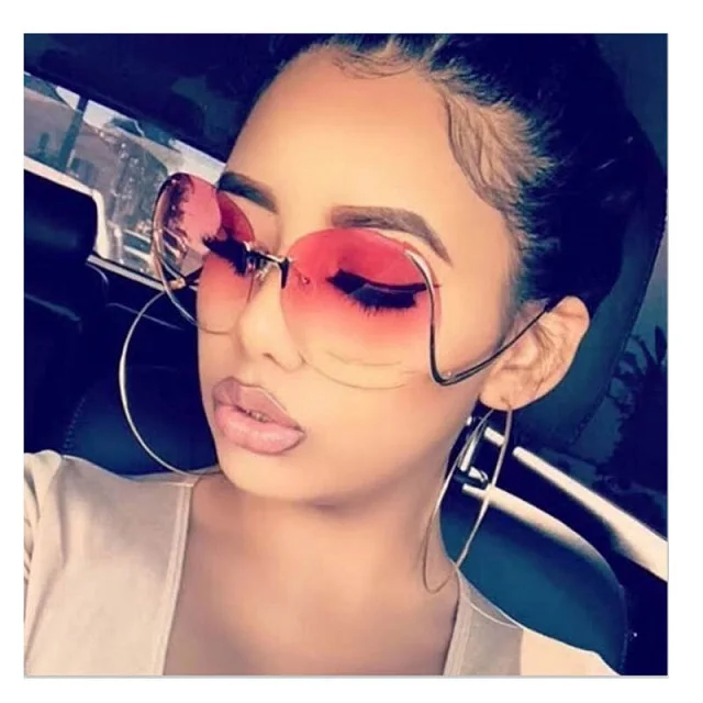 

Luxury Rimless Gradient Oversized Round Eyewear Brand Designer Women Shades Sunglasses, Any colors is available