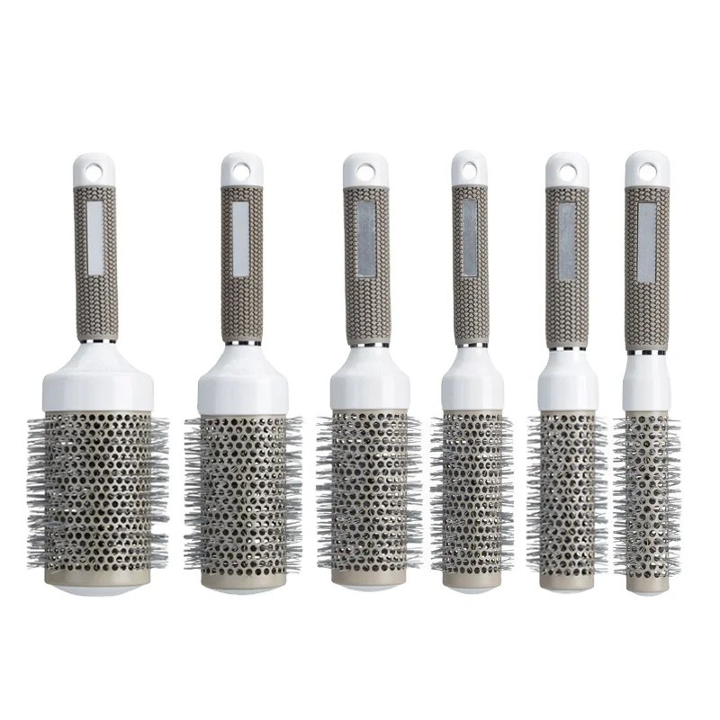

Promotion Round Cushion Comb Detangle Hair Brush Gray aluminum tube ceramic Hair Massage thermal Brush
