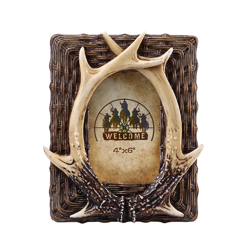 

Resin Handmade wooden 3D deer horn 4*6" photo frame