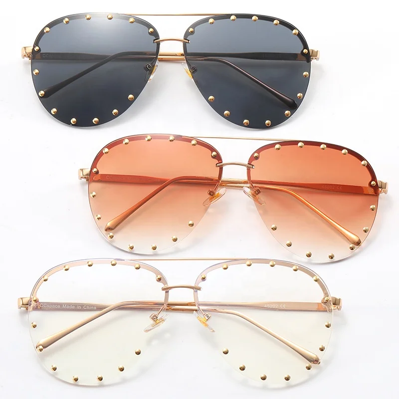 

Steampunk Metal Fashionable Retro Frameless Rhinestone Rimless Glasses Ladies Anti UV Square Toad Frame Double Bridge Sunglasses