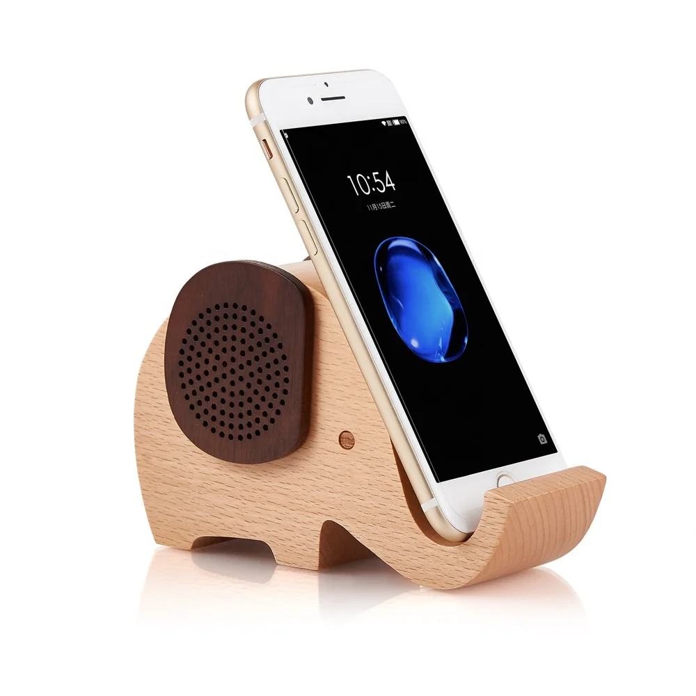 Cute Mini Portable Wooden Bluetooth Speaker with Mobile Phone Stand Holder