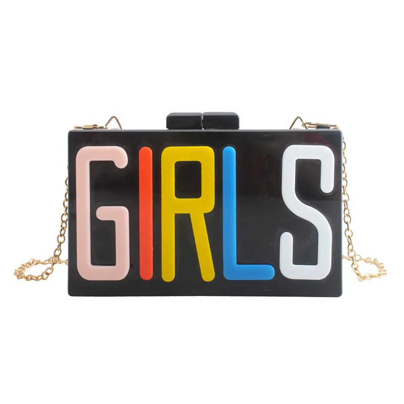 

2020 Wholesale Young Style Girls Letter Black Acrylic Ladies Shoulder evening Clutch Bag purse