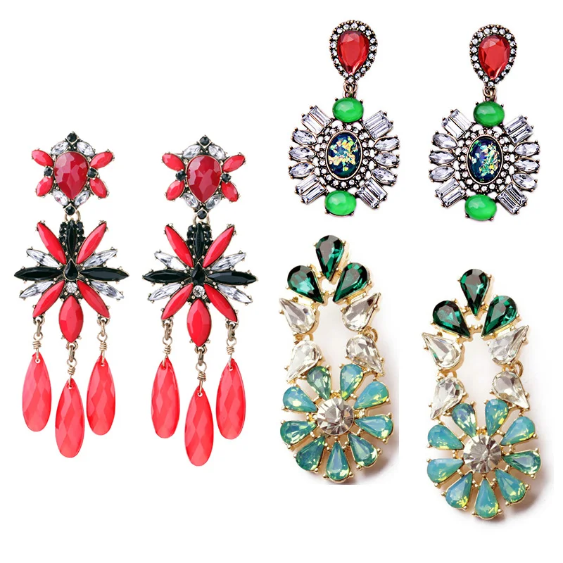 

ed01282 Luxury Acrylic Resin Gemstone Jewelry Rhinestone Emerald Ruby Dangle Women Fancy Colorful Bamboo Earrings India