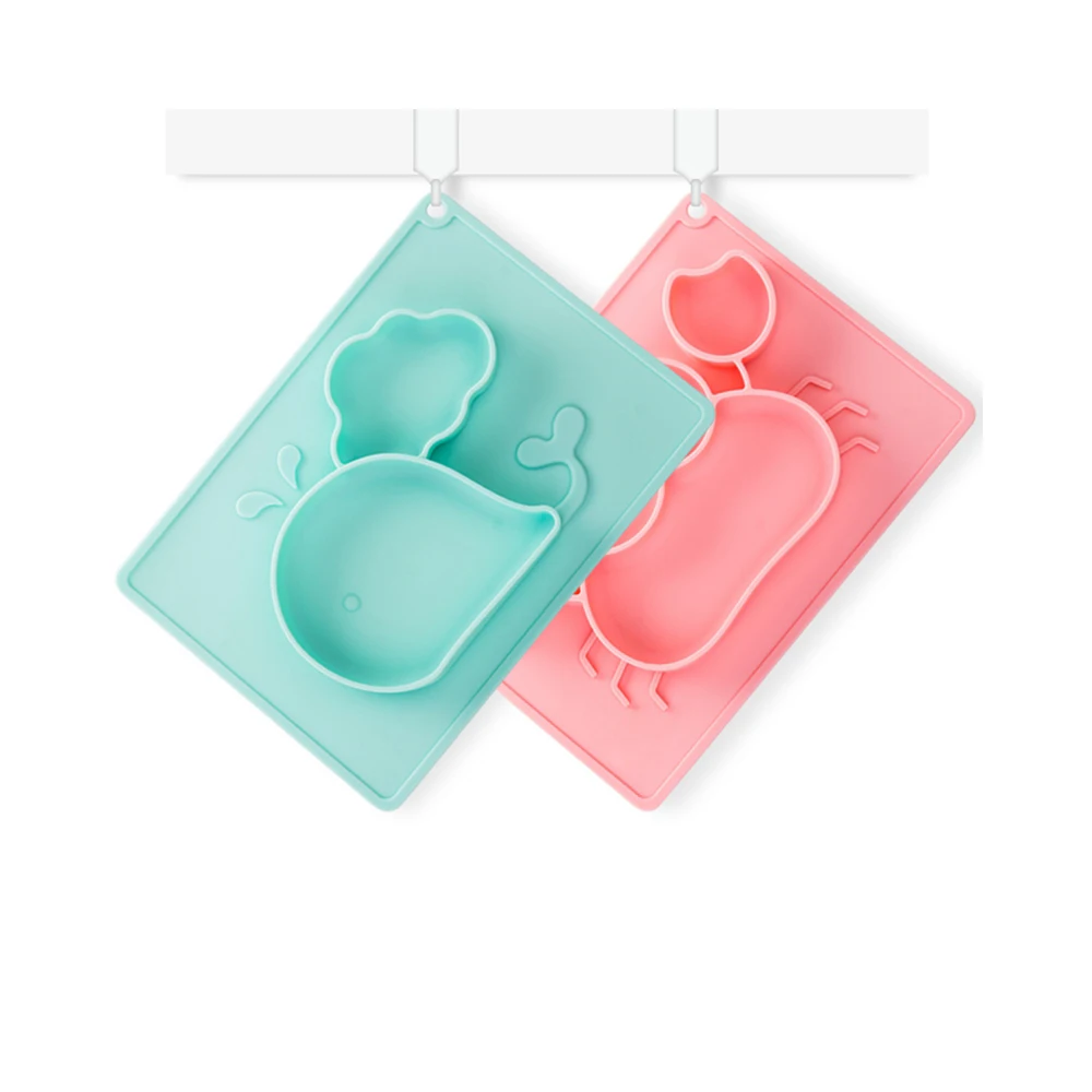 

Cartoon silicone plate for children integrated silicone plate for infant complementary food bowl