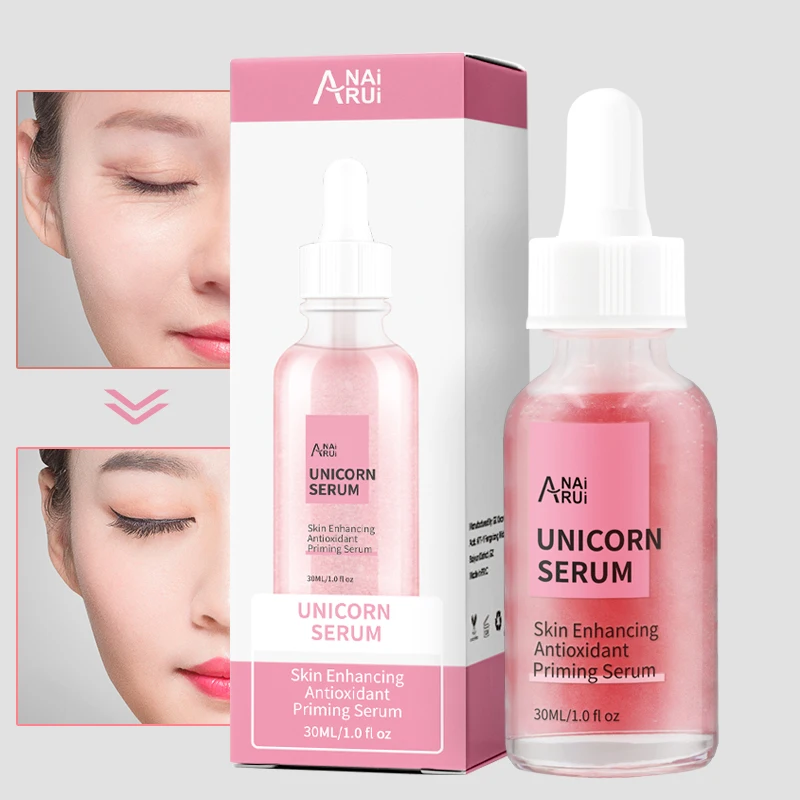 

Factory OEM/ODM Private label Anti Wrinkle Face Serum Firming Skin Care Anti Aging Makeup Primer Un-icorn Facial Serum, Pink