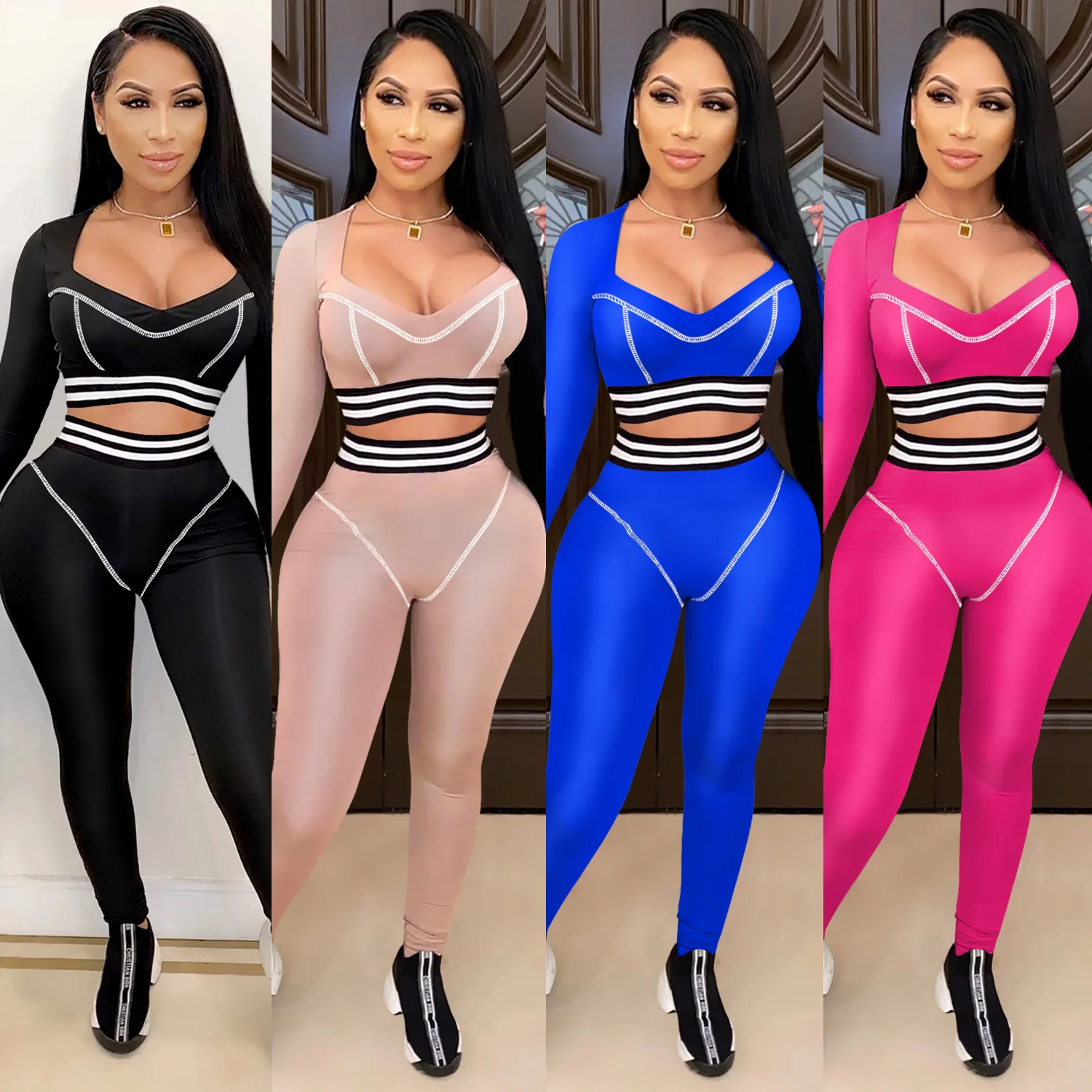 

Women Workout Fall Sexy Long Sleeve Casual Two Piece Set 2020 Autumn Women 2 Piece Jogger Set Crew Neck Sweatshirts Hoodies Tops