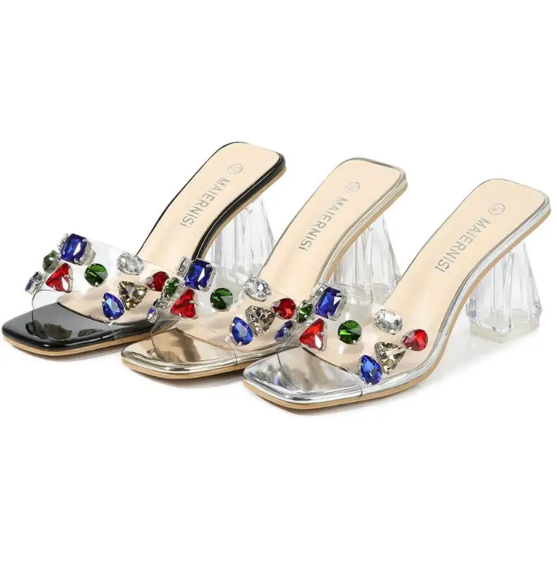 

Factory Sale Ladies Sandal Slippers Diamond Clear High Shaped Heel Jelly Shoes Open Toe Women Office Party Street Sandals Pumps