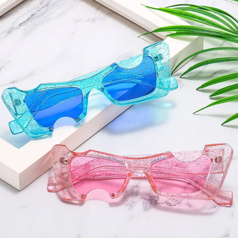 

QSKY new style irregular polygon notch hole frame beach pool party funny trendy sunglasses for women 2023