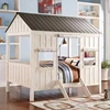 Kids Rustic Sand Twin Tree House Loft Bed with Storage Drawers for boy girls