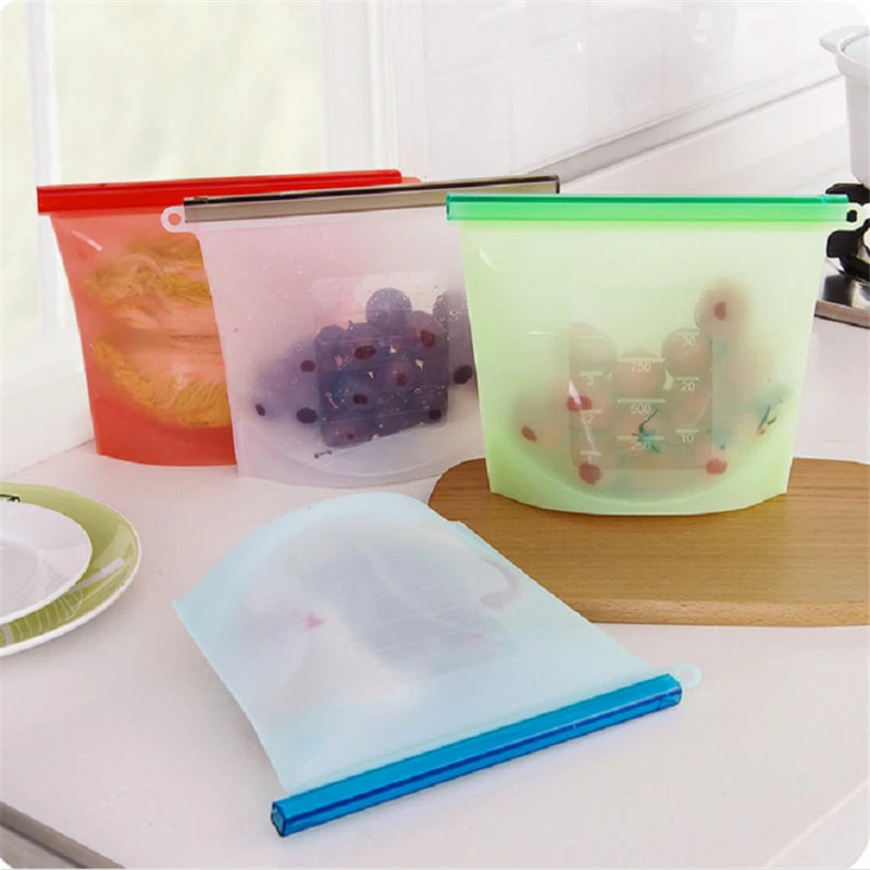 

Freezer Containers Airtight Snack Lunch Bags Zip Lock Cooking Kitchen Saver Zipper Reusable Silicone Food Storage Bag, Transparent
