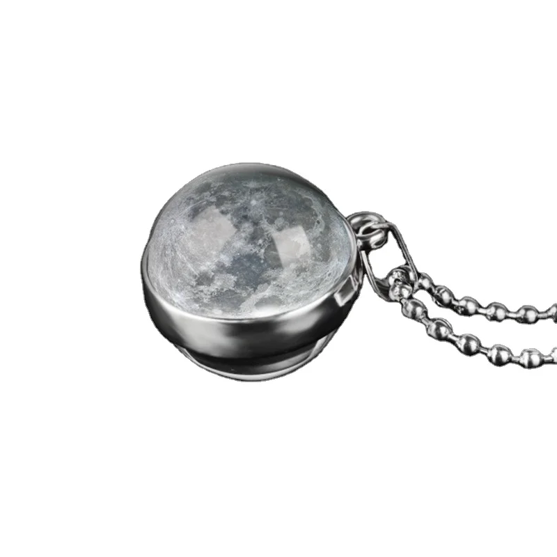 

Moon Phase Image Double Sided Necklace Art Pendant Galaxy Planet Glass Ball Cabochon Handmade Astronomy Pendant Necklace Jewelry, As picture