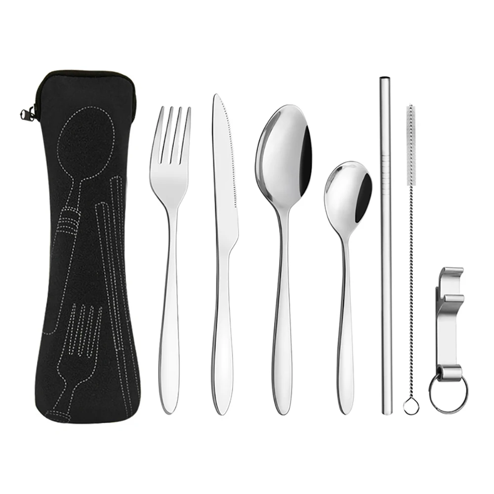 

Wholesale cheap camping utensil set portable knives fork straw fork spoon chopstick set travel cutlery set