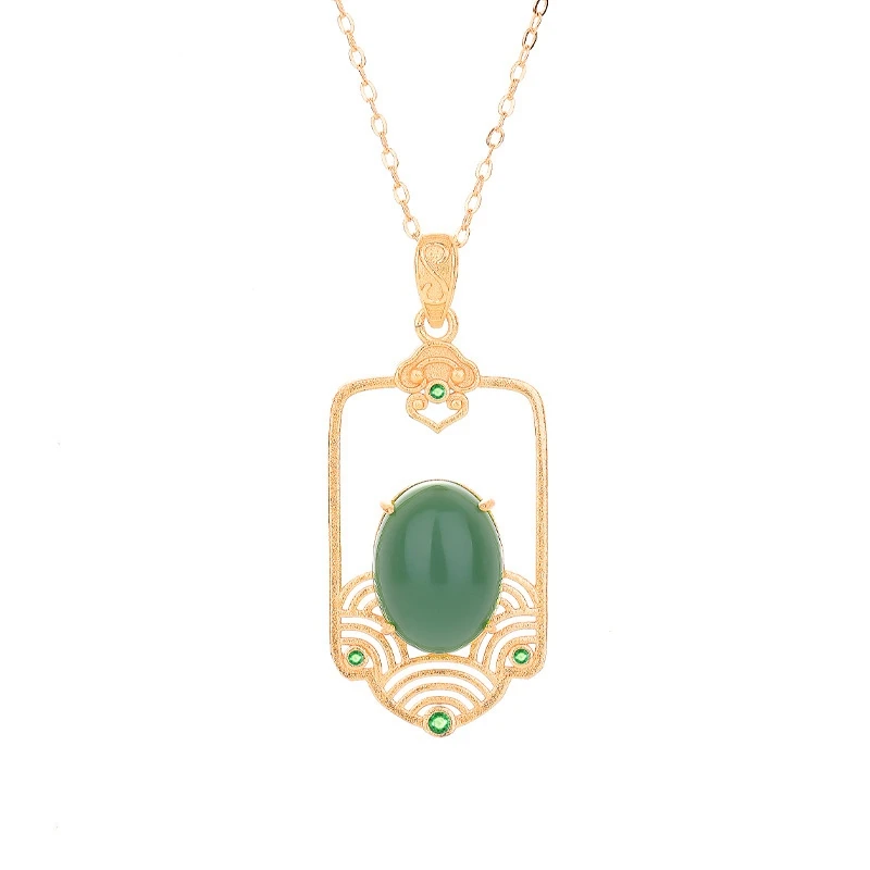 

Ancient gold and white jade necklace female retro palace style jasper auspicious cloud wishful pendant fashion clavicle chain