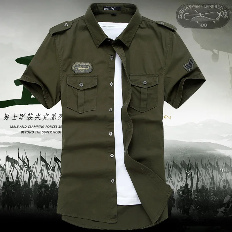 

Shirt Men's Spring short Sleeve Cotton Army Shirt Men's Youth Business Blouse Slim Casual Gift Camisas Hombre