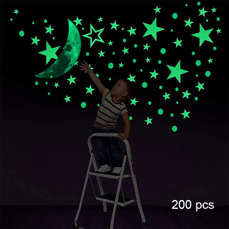 

200 Pcs 3cm Multi-Color Stars Glow in The Dark Luminous Fluorescent Wall Stickers for Baby Kid's Nursery Room-Stars Plastic, Fluorescence