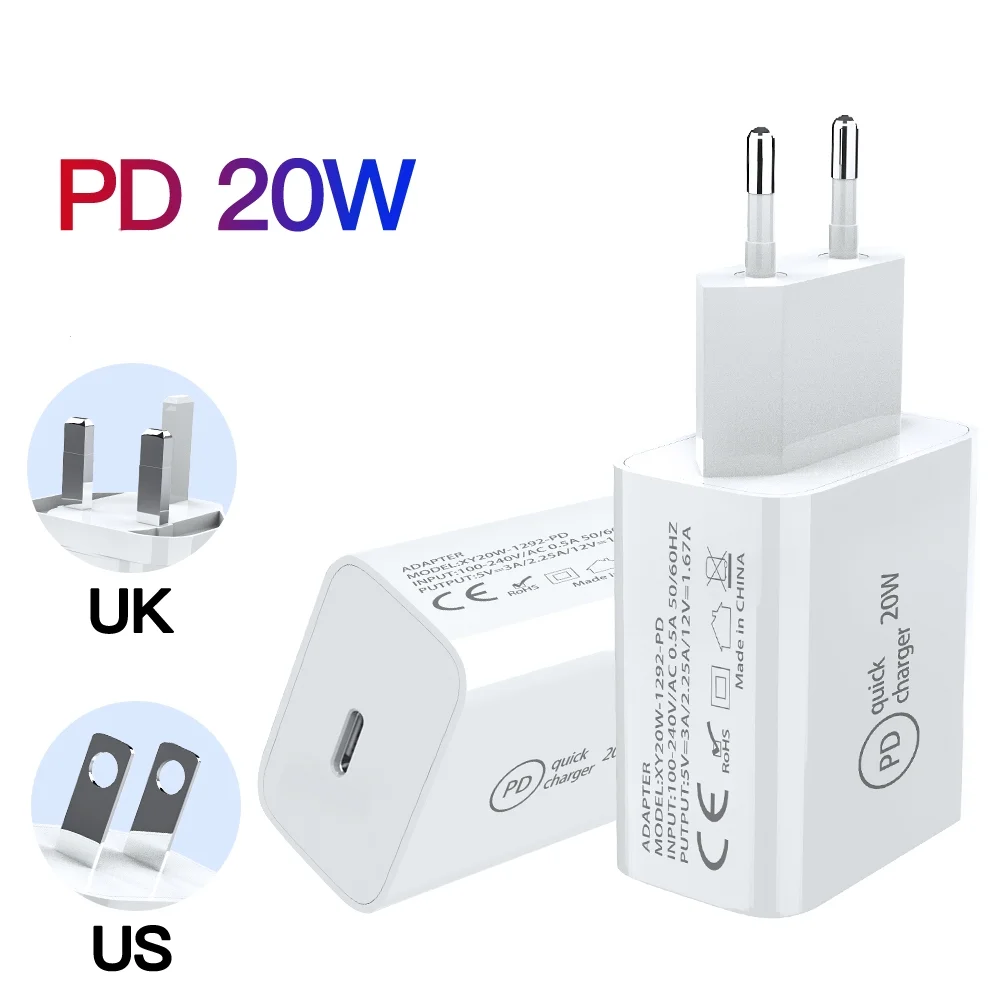 

2020 New Innovative Home Travel Mini Wall Adapter Fast Charging 20W USB C PD Charger For iPhone With UK US EU Plug