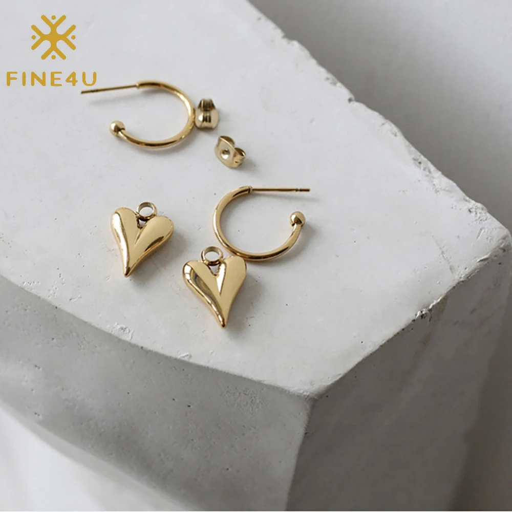 

Women Trendy 18K Gold Plated Stainless Steel Fashion Jewelry Dangling Huggie Heart Hoop Earrings