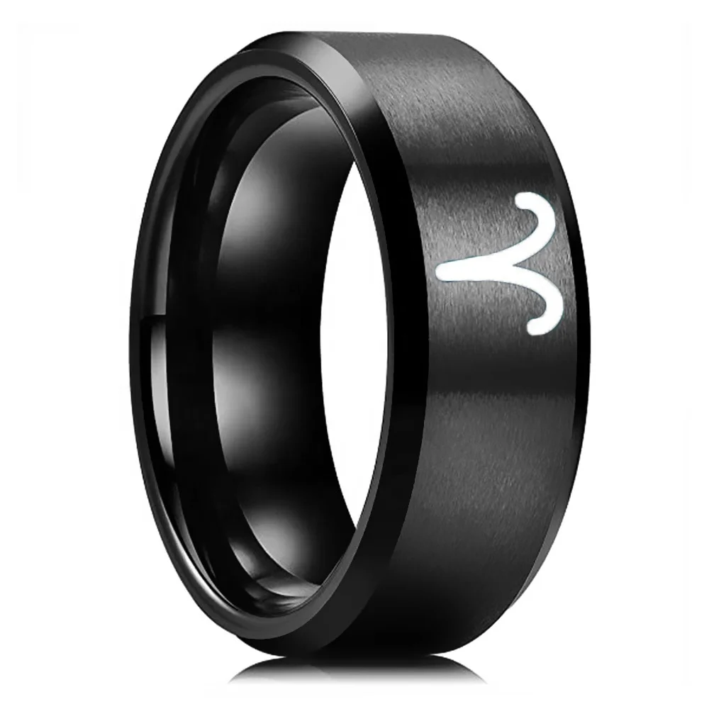 

8 MM Black Twelve Zodiac ring stainless steel ring for men and women 12 Zodiac titanium steel rings Jewelry