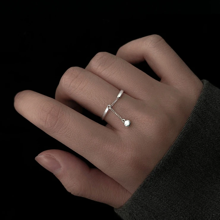 

Simple Tassel Adjustable Rings Silver Color Chain Bead Pendant Ring Romantic Circle Geometric Rings Women Girl Finger Jewelry