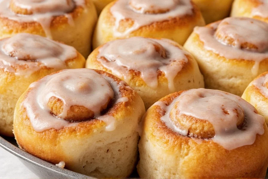 Step-by-step visual guide showing the 3-2-1 cinnamon roll method with golden brown rolls oozing icing
