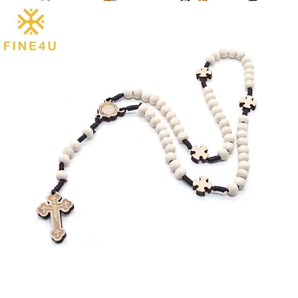 

Rosaries Religious Catholic Jewelry Beads Chain Jesus Christ Pendant Necklace Wood Rosary Cross