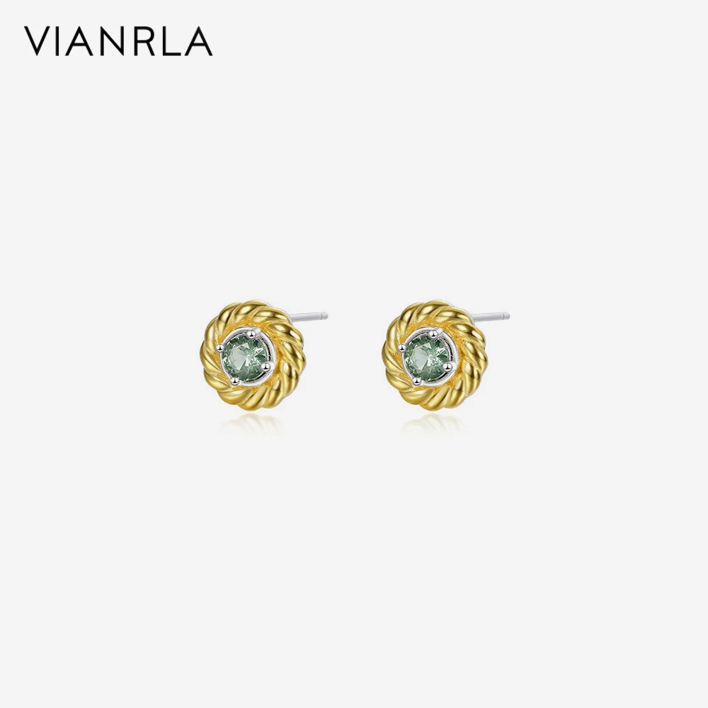 

VIANRLA 925 Sterling Silver Jewelry Ear Studs 18k Gold Plated Earring White Zircon Flower Share For Women Wholesale