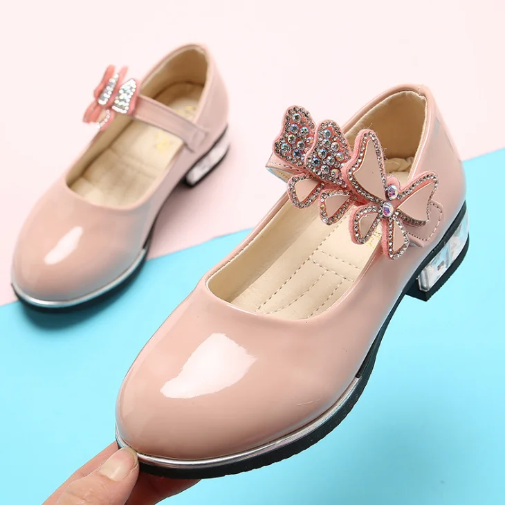 

YY10283S Children's shoes 2021 high quality rubber sole diamond-decorated crystal shoes dance party dress kids baby girls shoes, White, black, pink