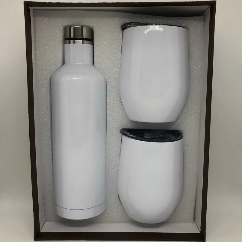 

Flypeak hot sell White Blank Sublimation Vacuum Insulated 304 Double Wall Stainless Steel Wine Bottle and Tumbler Set Gift Box, Customized color