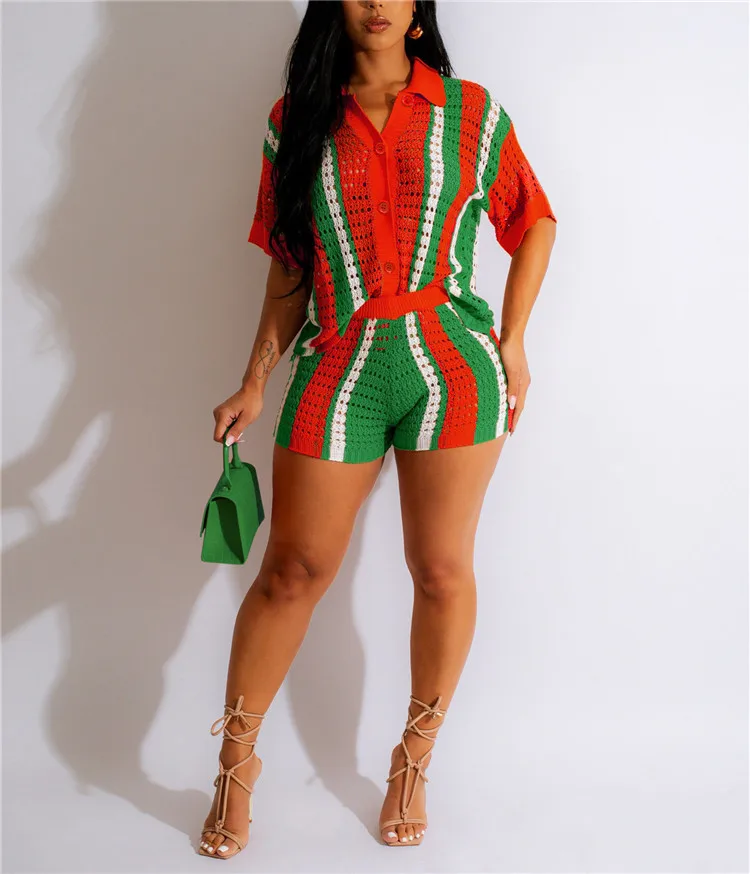 Crochet Top Knit Shorts Holiday Set