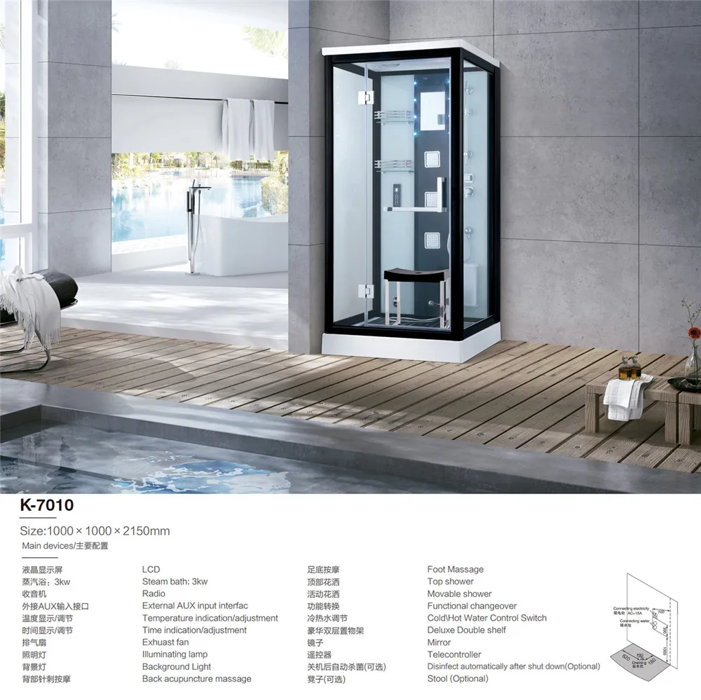 JOININ modern steam shower arc cubicle corner shower enclosure bath cabin with dry sauna or steam room 7010