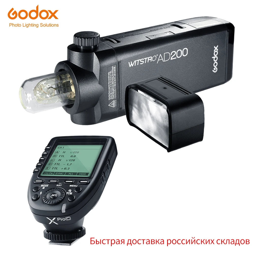 

inlighttech Godox AD200 200Ws TTL GN60 HSS Flash Built-in 2.4G Wireless and Xpro-C/N/F/S/O/P Transmitter for Fuji, Black