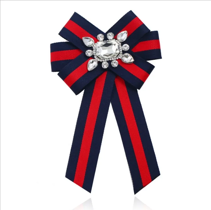 

Chic stripe bowknot brooch water drills cravat brooch