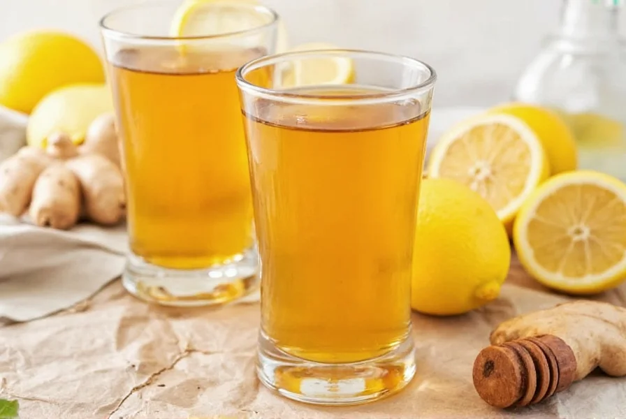 Fresh ginger root, lemon slices, and honey in a teapot with steam rising