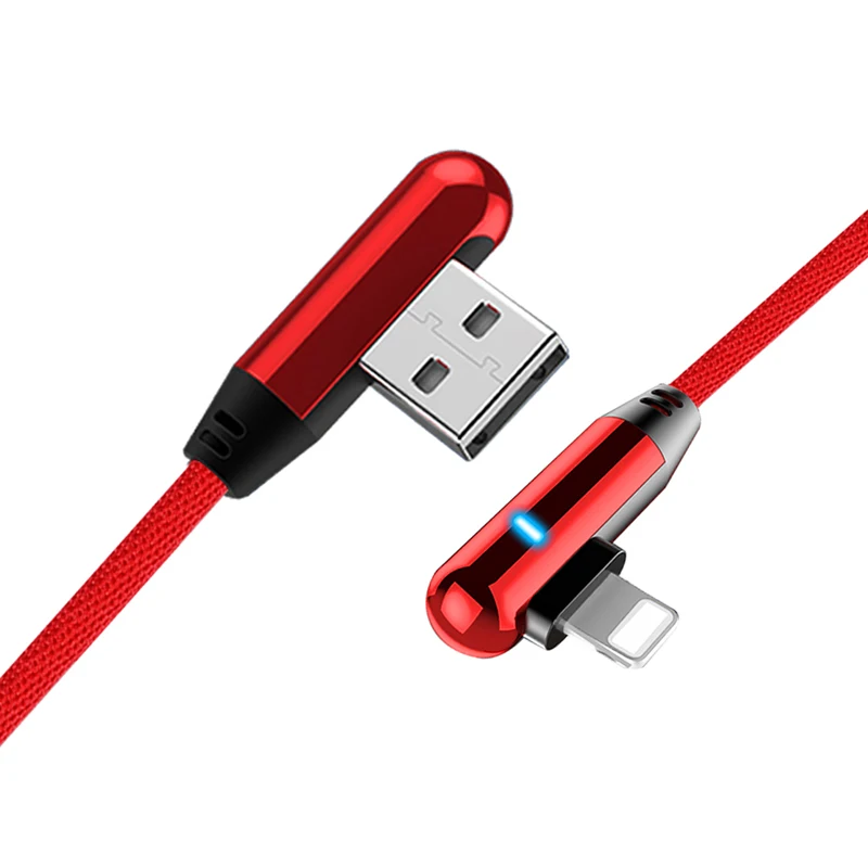 

PUJIMAX 90 degree 5V 2.4A USB Cable Fast Charging Sync Data USB Cable for For iphone ipad mobile phone cables, Black/red/blue