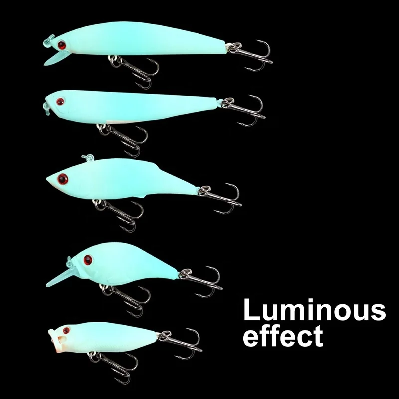

3D Luminous Night Fishing Bait Bass Pencil Lures With Hooks Artificial Wave Climbing Hard Carp Tackle Swim Fish Bait Wholesale, 1 set