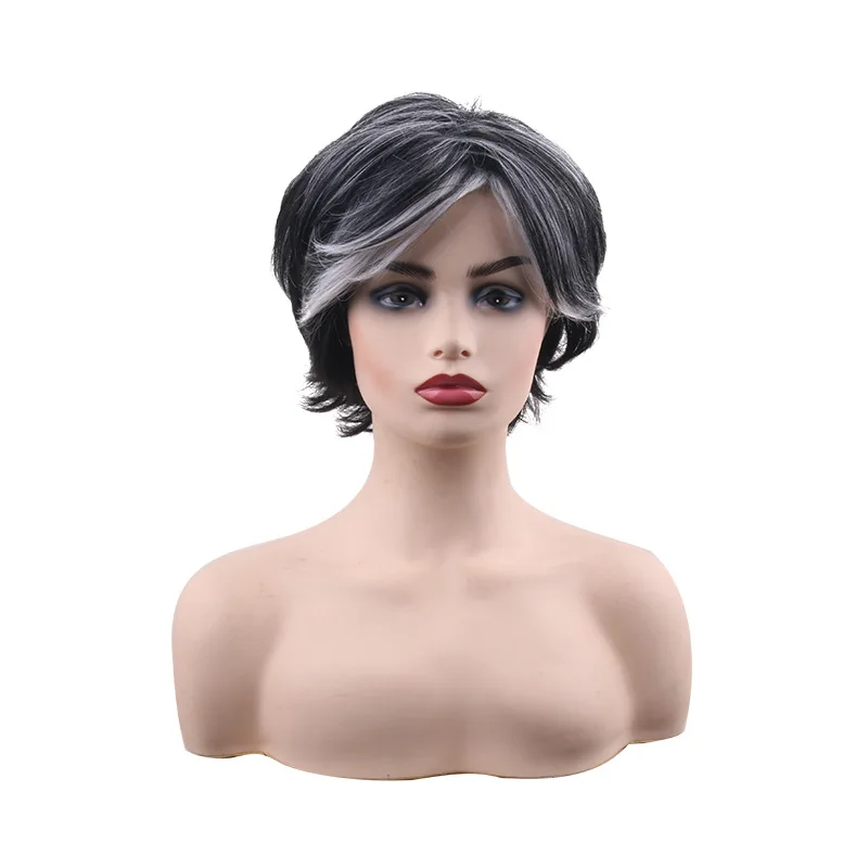 

European and American Style Women's Full-Head Fashion Fiber Loose Wave Wig Gray White Synthetic Short Curly Wigs