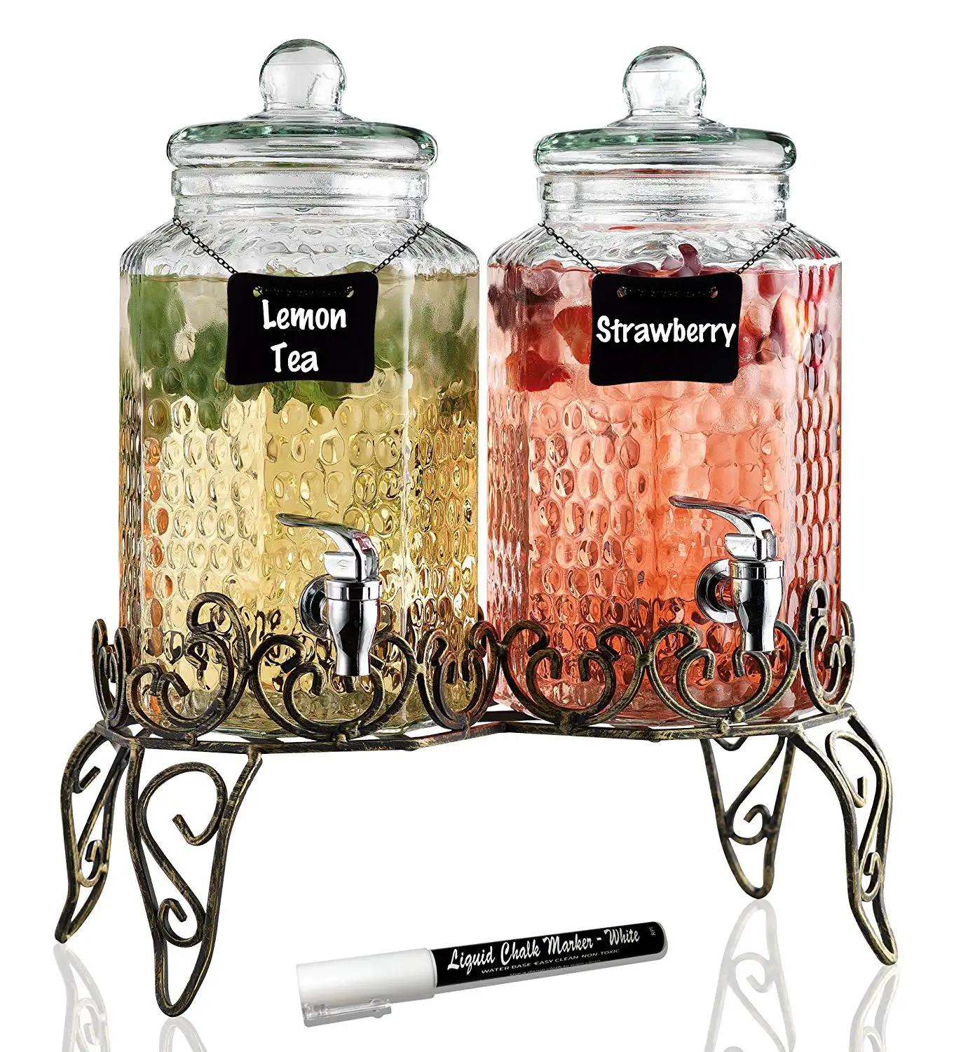 Wide Mouth Dual 4 Liter Glass Beverage Dispenser Honey Mason Jar With