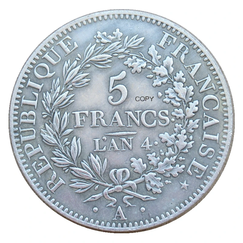 

Reproduction France 1795 L'AN 4 5 Francs Union et Force Silver Plated Coins