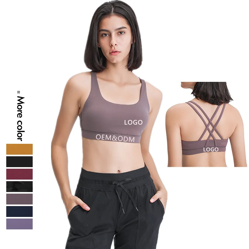 

Xwunwing Wholesale Women High Impact Skin Friendly Nylon Bra Cross Back strappy lulu Breathable Shockproof Yoga Bra Sports Bra