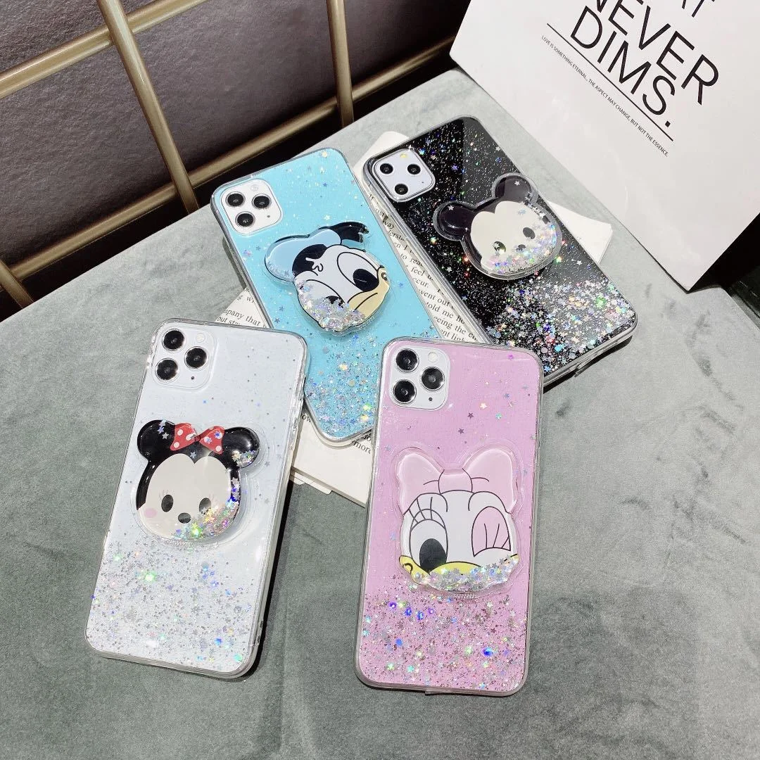 

Hot sales Customizable Gradual bling glitter with Cartoon quicksand stand phone case For Xiaomi 10T 11Ultra Redmi9 note10 pro