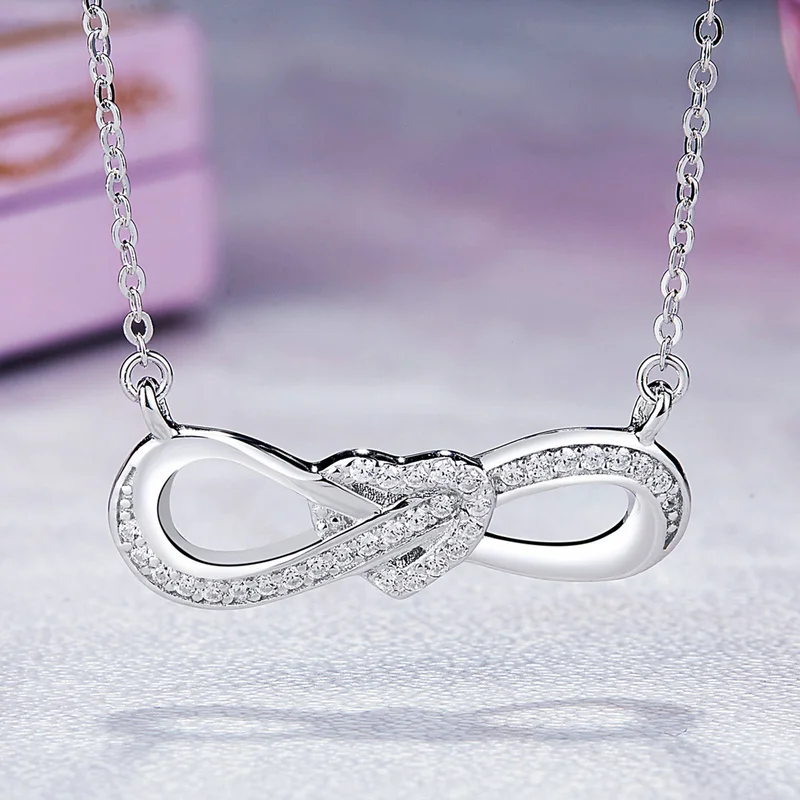

2020 New Jewelry 925 Sterling Silver Infinity Love Clear Heart Cz Necklaces
