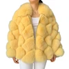 Winter Warm Genuine Fur Jacket Overcoat Ladies Yellow Genuine Fox Fur Coat Women