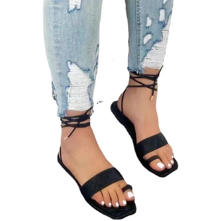 

New style sandals slippers women flat bottom square hood toe straps large size women's shoes flip flops