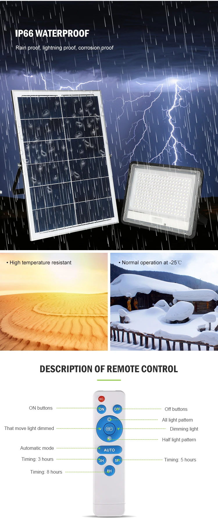 Aluminium Remote Control Ip66 Waterproof 50w 80w 150w 200w 300w Outdoor Solar LED Flood Lamp