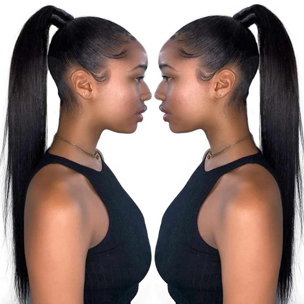 

Long Straight Drawstring Human Hair Ponytail 120g Remy Hairpiece Clip In Hair Extension Ponytail for Women