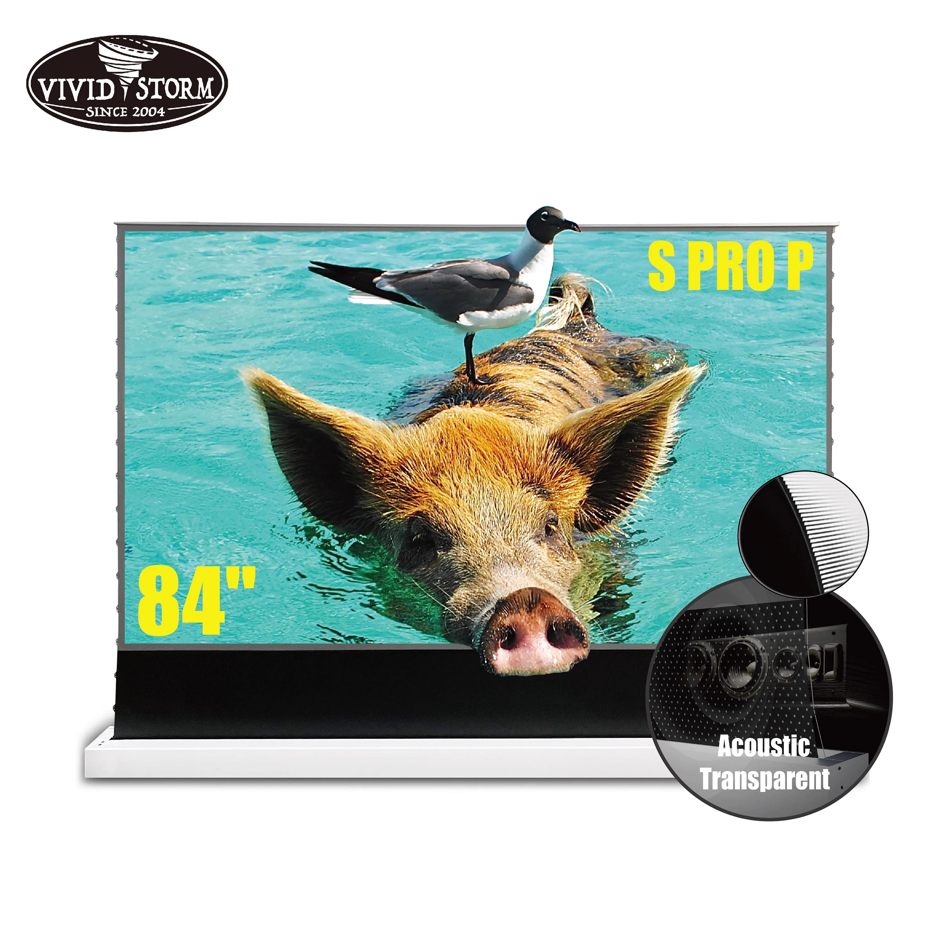 

S PRO P 84 inch VIVIDSTORM floor rising UST Rollable laser tv projector screen Acoustic Sound Transparent Perforated