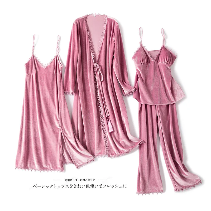 

4pcs korean velvet pajamas women wholesale bathrobe set, Customized color