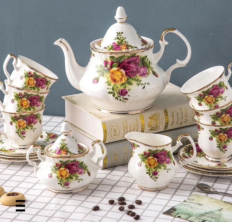 

European-style bone china coffee set gold afternoon tea tea set British coffee cup and teapot, As photos