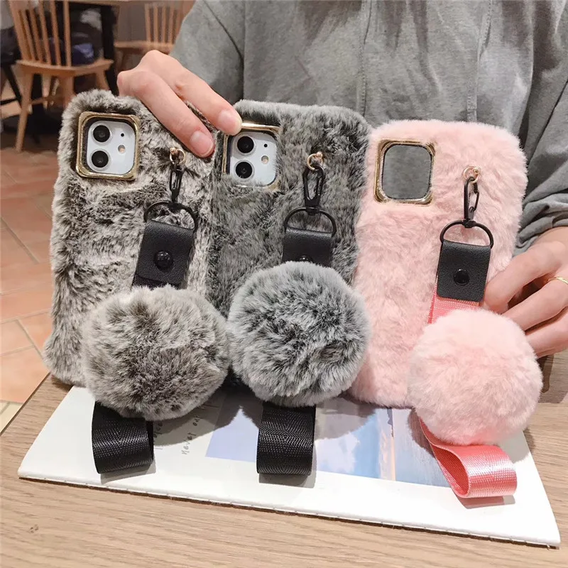 

Fluffy Case for iPhone 11 Winter Warm Rabbit Fur hairy Fuzzy Plush Case for Apple iPhone 6 6S Plus 7 7Plus 8 8Plus Xs Xr XsMax